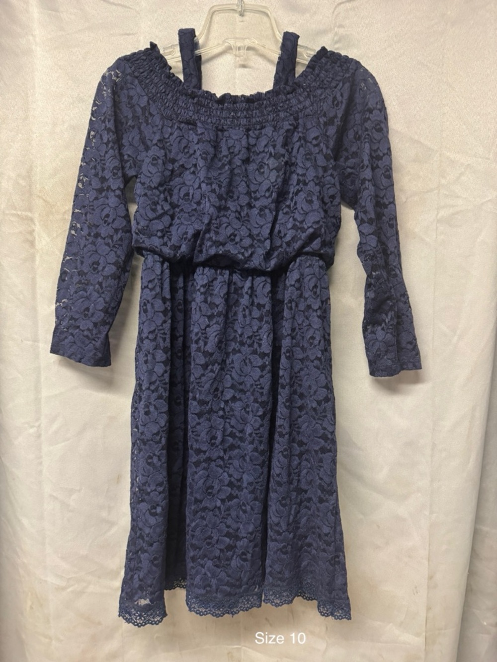 Girls Navy Lace Off-Shoulder Dress